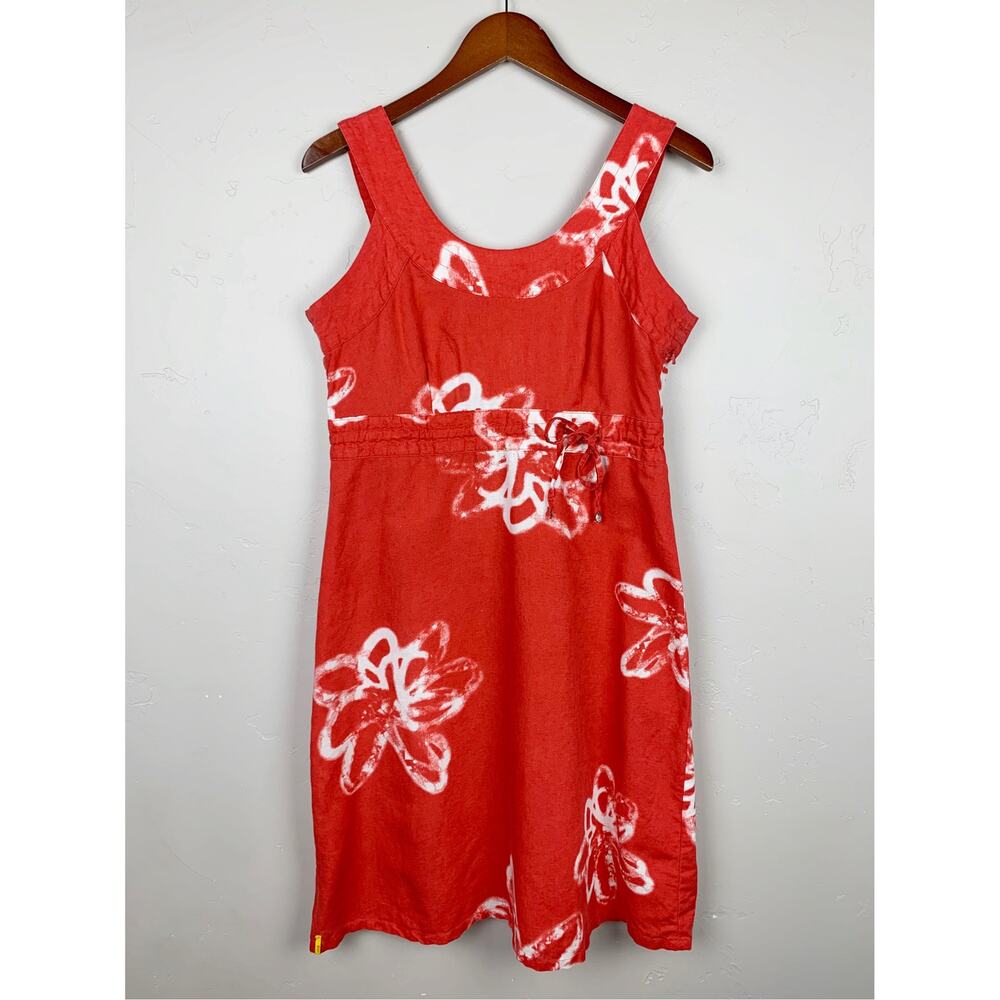 Lole Perl Linen Cotton Tank Dress Coral White Floral Women's 8